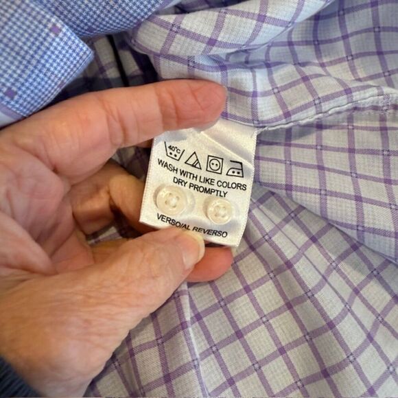 Ben Sherman Button Front Shirt Blue with Purple Contrast Cuffs Size 16 1/2 34-35 - Picture 7 of 13